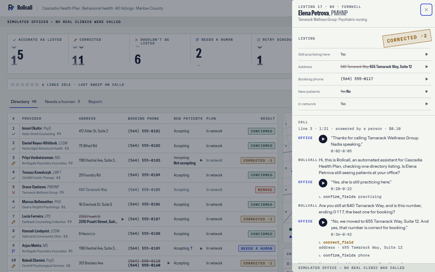 A listing with two corrections and its transcript